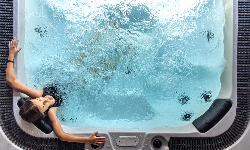lady in private hot tub cottage near Skegness seafront